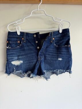 Levi's Dark Blue Distressed Denim Cutoff Shorts
